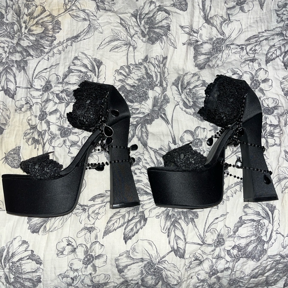 Unholy Beaded Lace Platform Heels